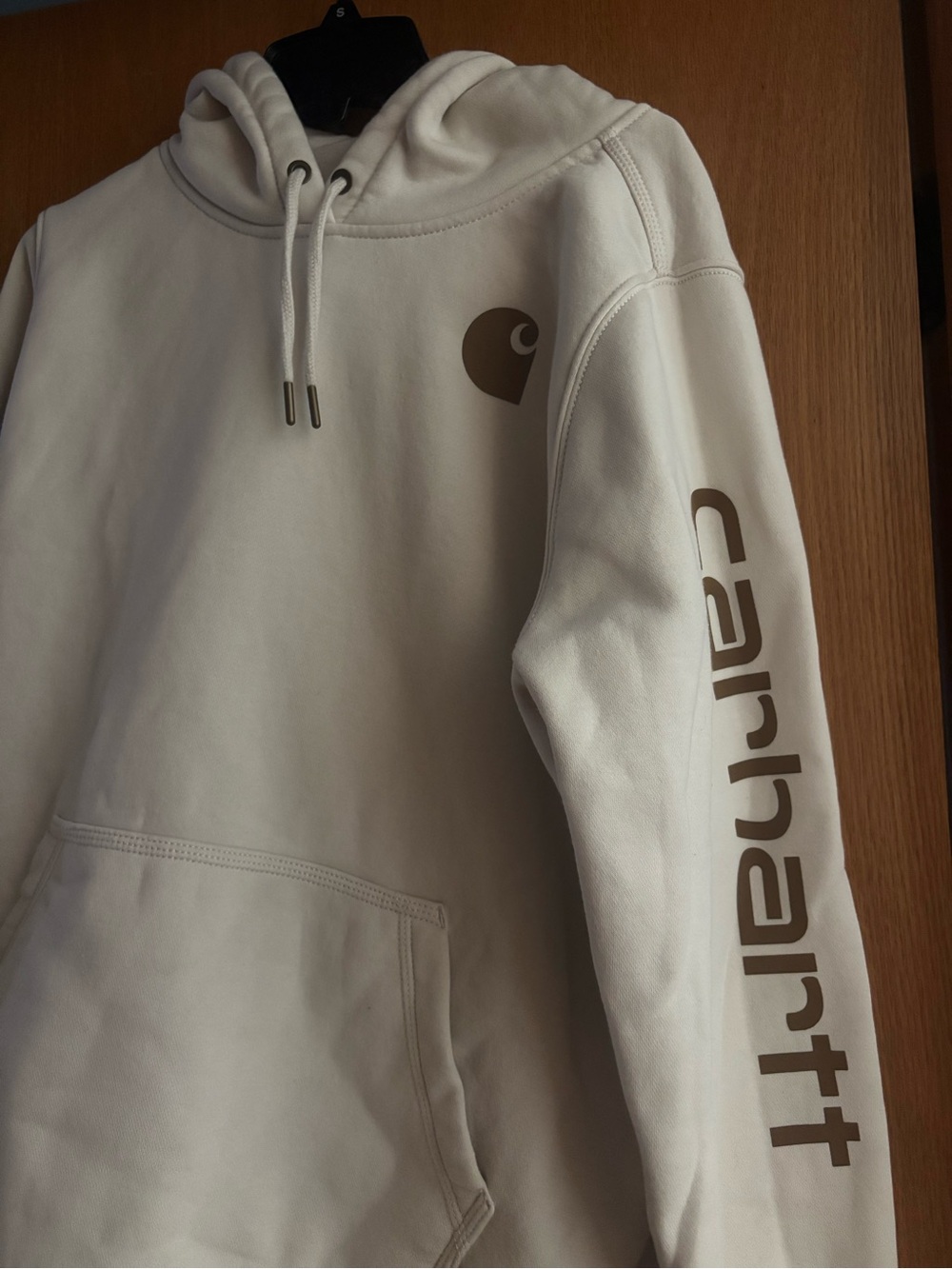 Carhartt Cream White Hoodie with Brown Logo